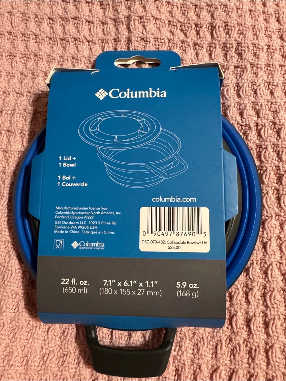 Columbia Blue and Black Collapsible Silicone Bowl with Lid